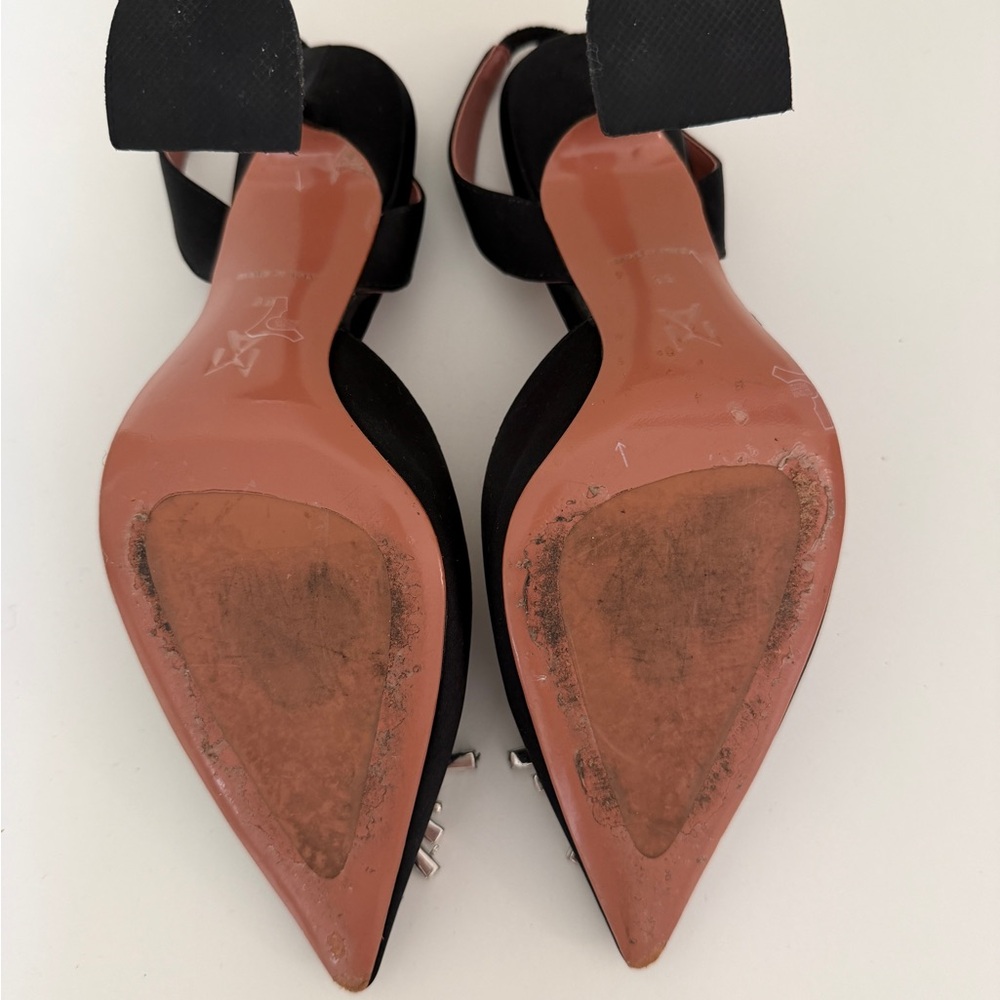 Amina Muaddi Black Crystal Sunburst Slingback Pumps - Picture 8 of 11